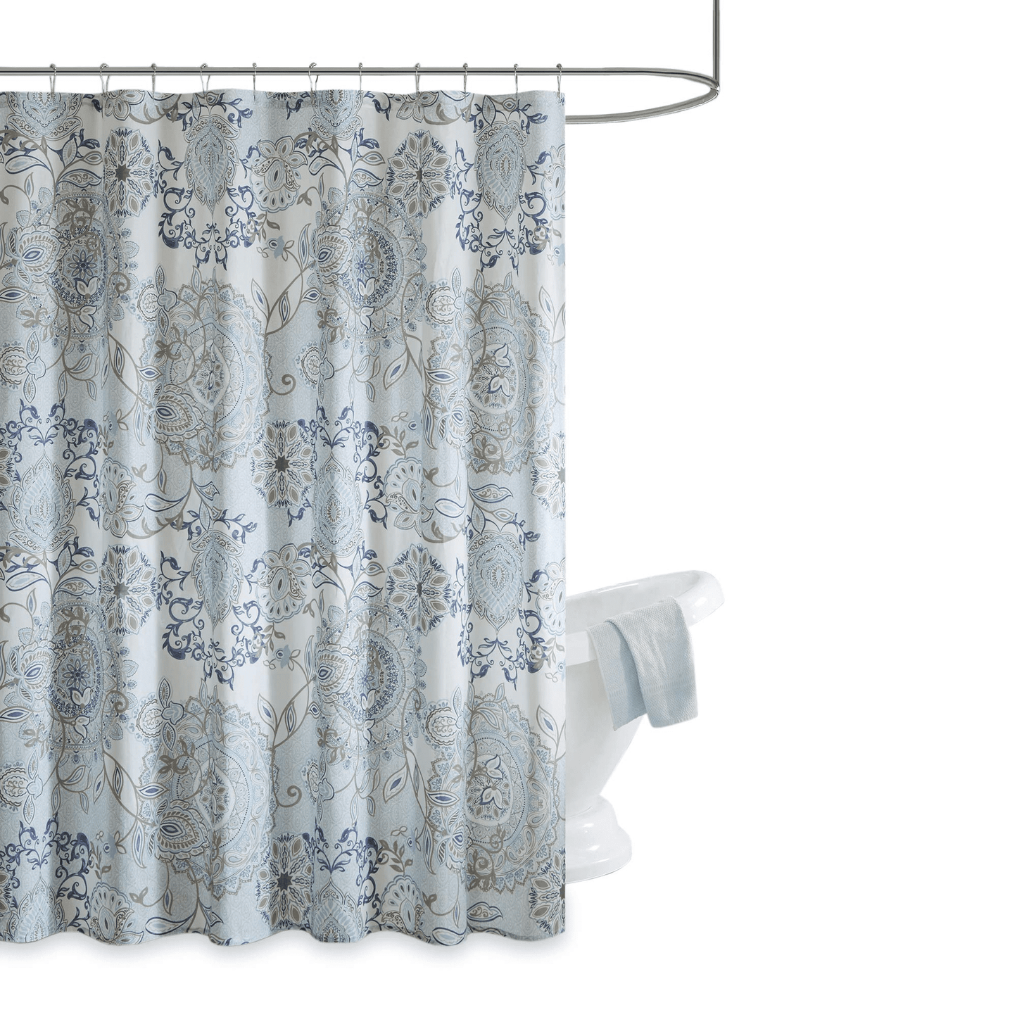 Shower Curtain Cotton Floral Shower Curtain Bohemian Bath Curtains Decor with 12 Button Holes