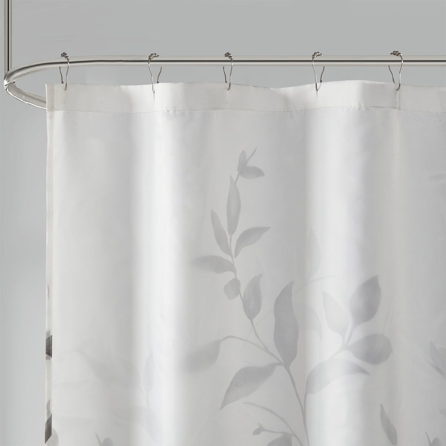 Grey Botanical Lightweight Waterproof Bathroom Shower Curtains, 72"x72"