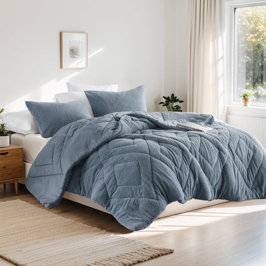 Double Diamond Quilted Teddy Comforter Set