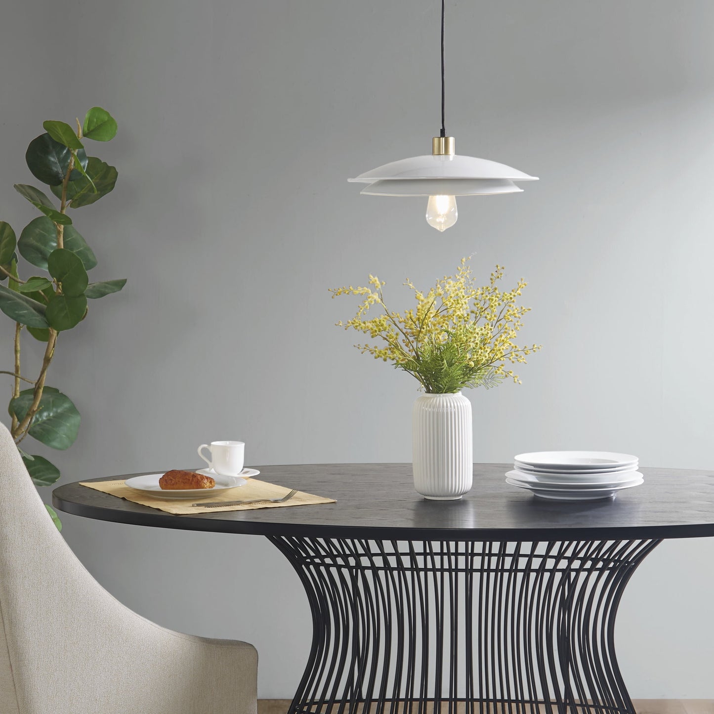 2-Tier Layered Shade Pendant, Gold/White