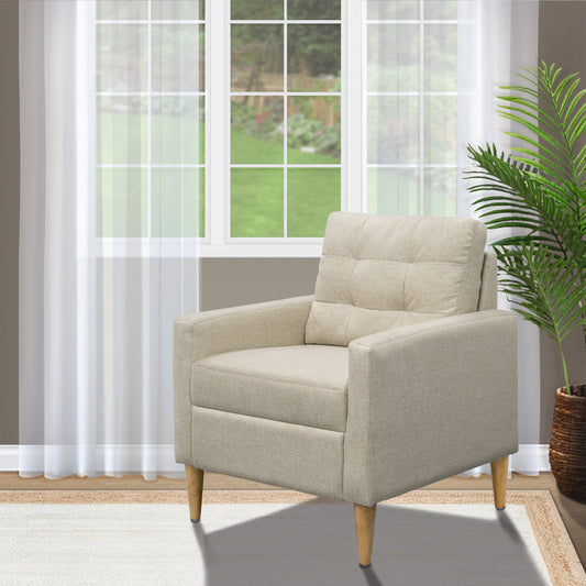 Wooden Accent Chair with Tufted Back and Attached Cushion