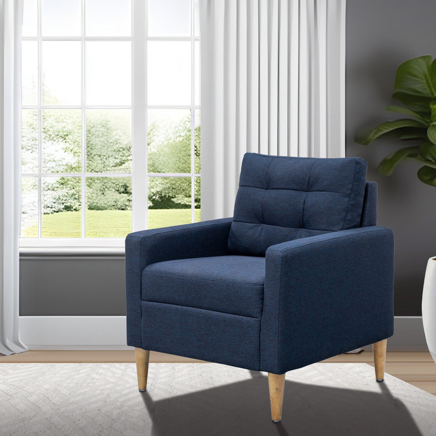Wooden Accent Chair with Tufted Back and Attached Cushion