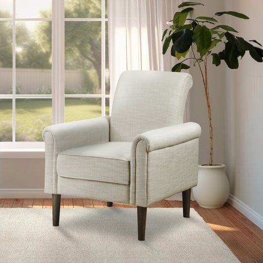 Rolled Arm Accent Chair with Attached Cushion Wood