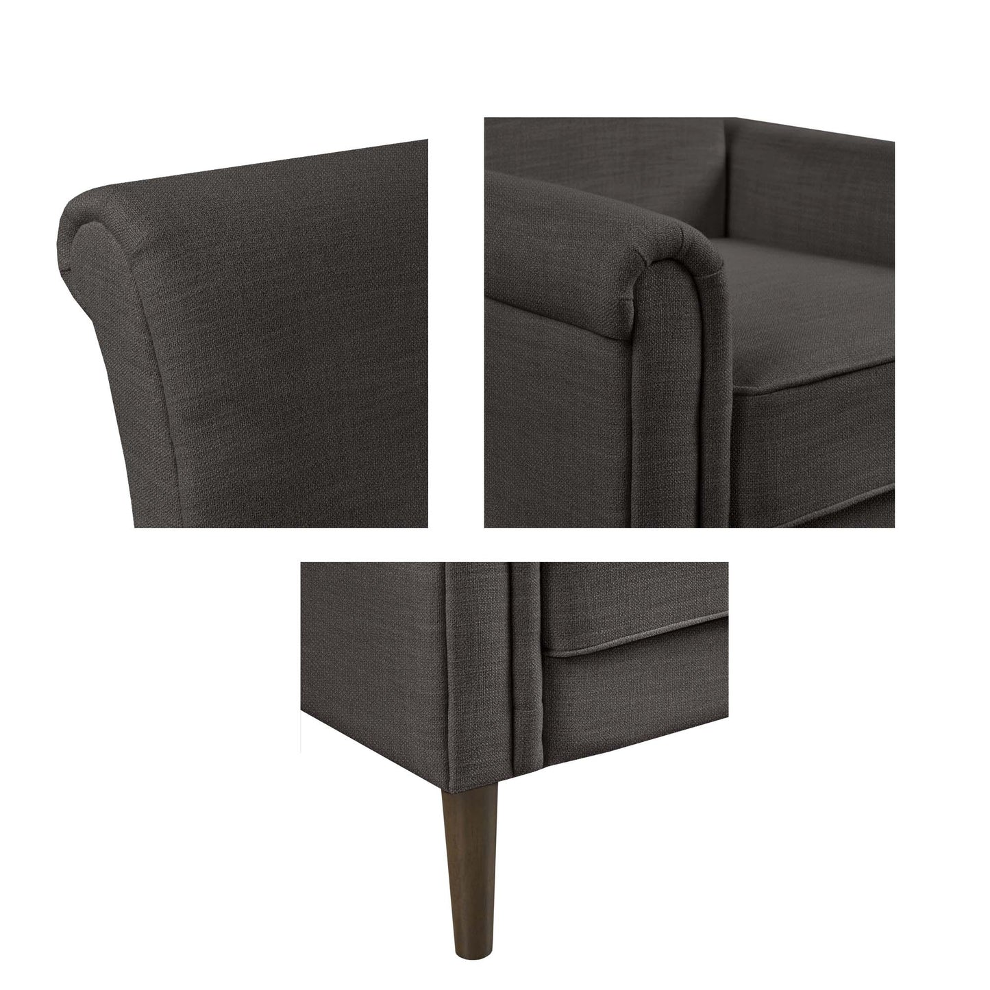 Rolled Arm Accent Chair with Attached Cushion Wood