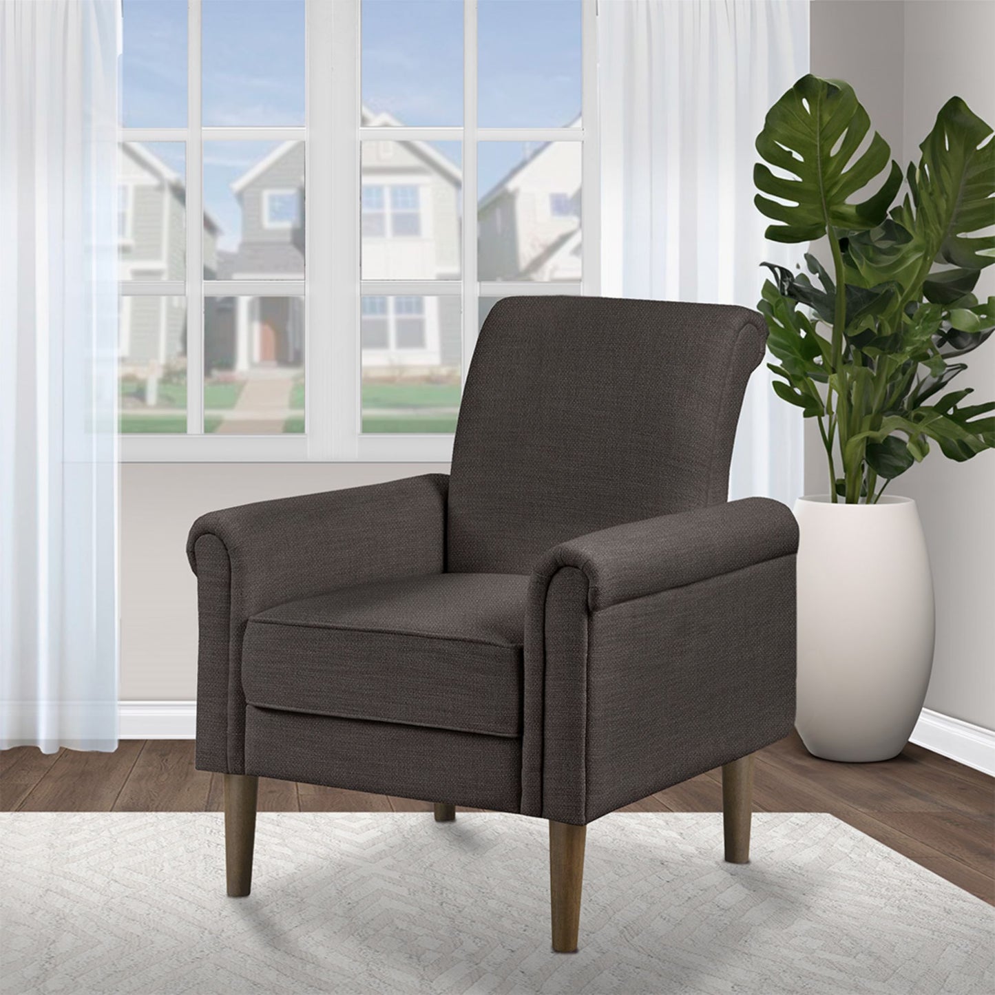 Rolled Arm Accent Chair with Attached Cushion Wood