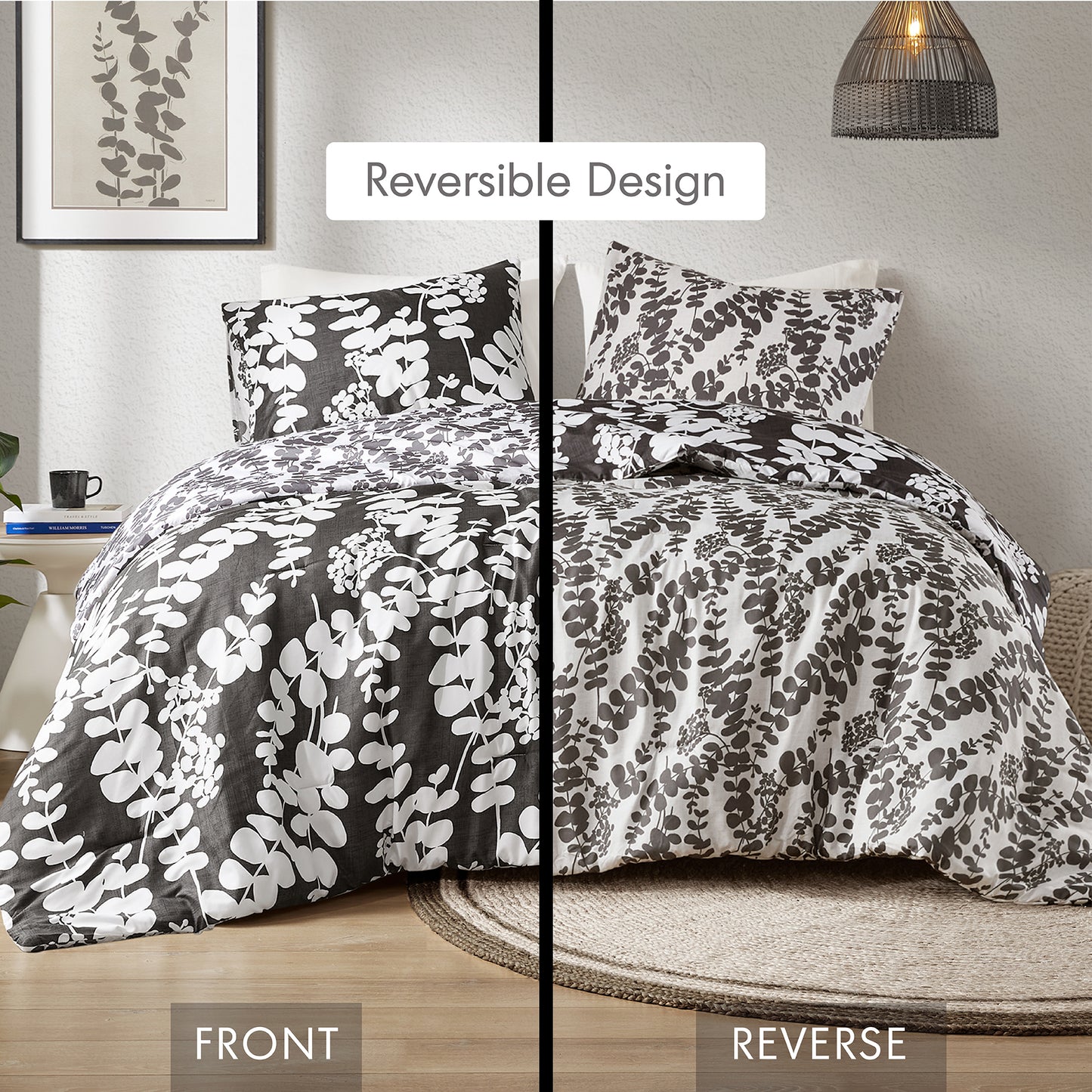 Extra Soft Reversible Floral Comforter with Pillow Shams