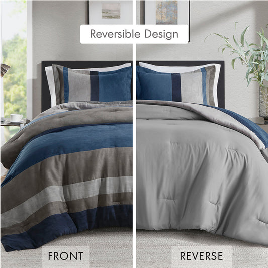 Pieced Stripe Faux Suede Comforter Set