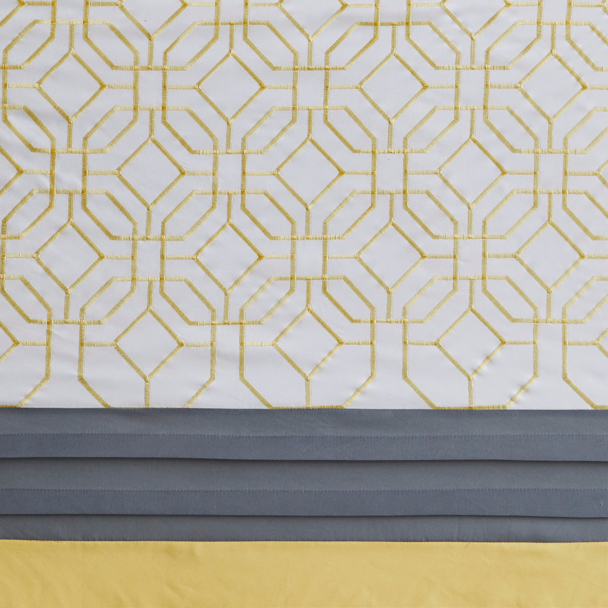 Embroidered Geometric Shower Curtain, Pintucked Pieced Pattern with Bold Color Blocking