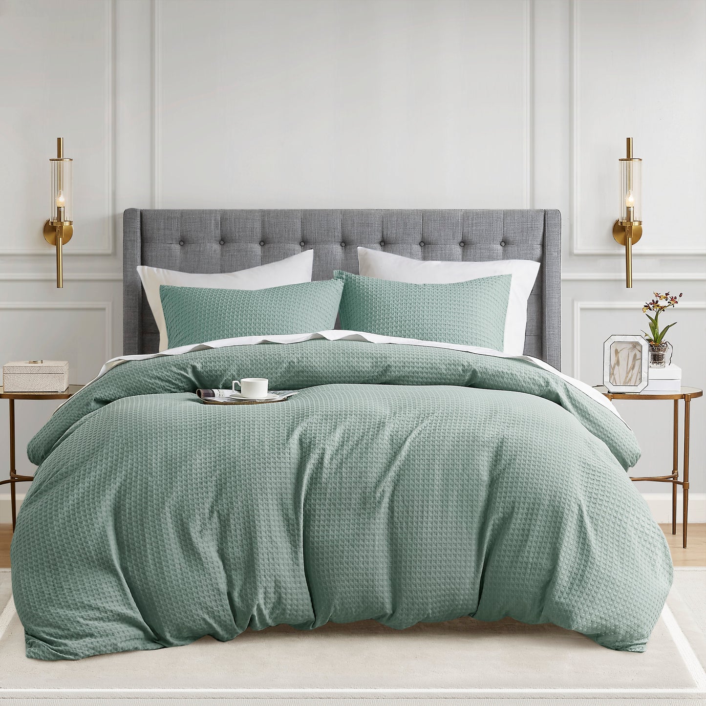 Waffle Weave Textured Duvet Cover Set