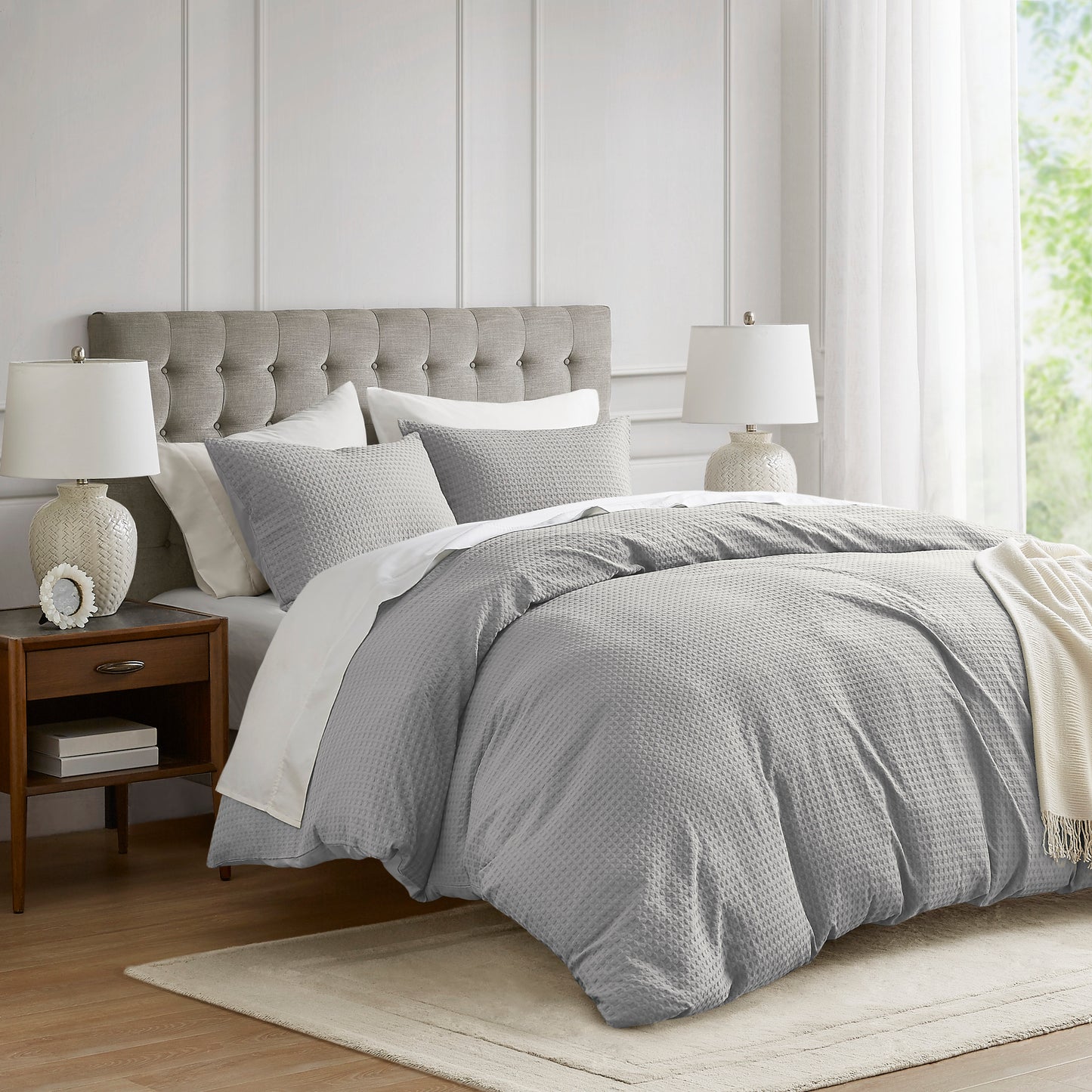Waffle Weave Textured Duvet Cover Set