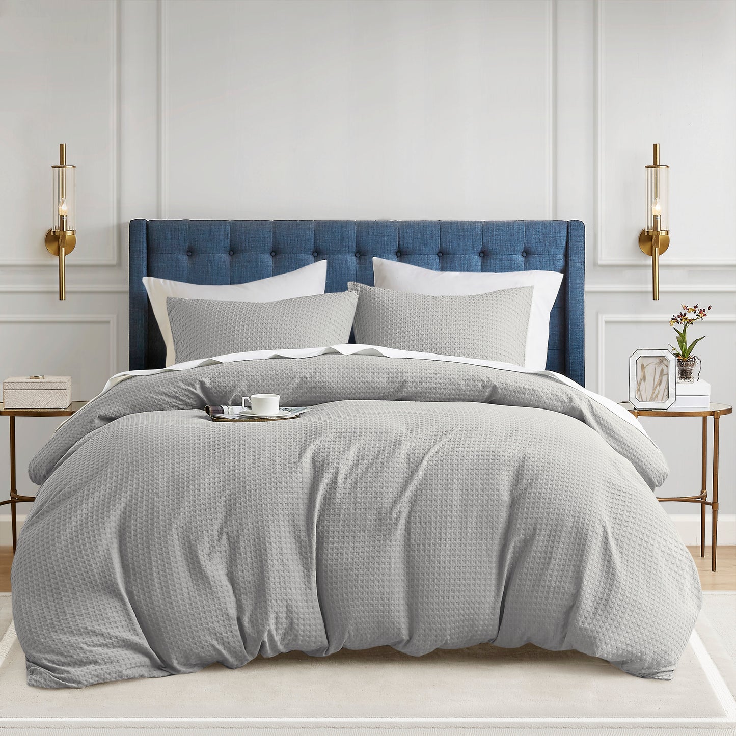 Waffle Weave Textured Duvet Cover Set