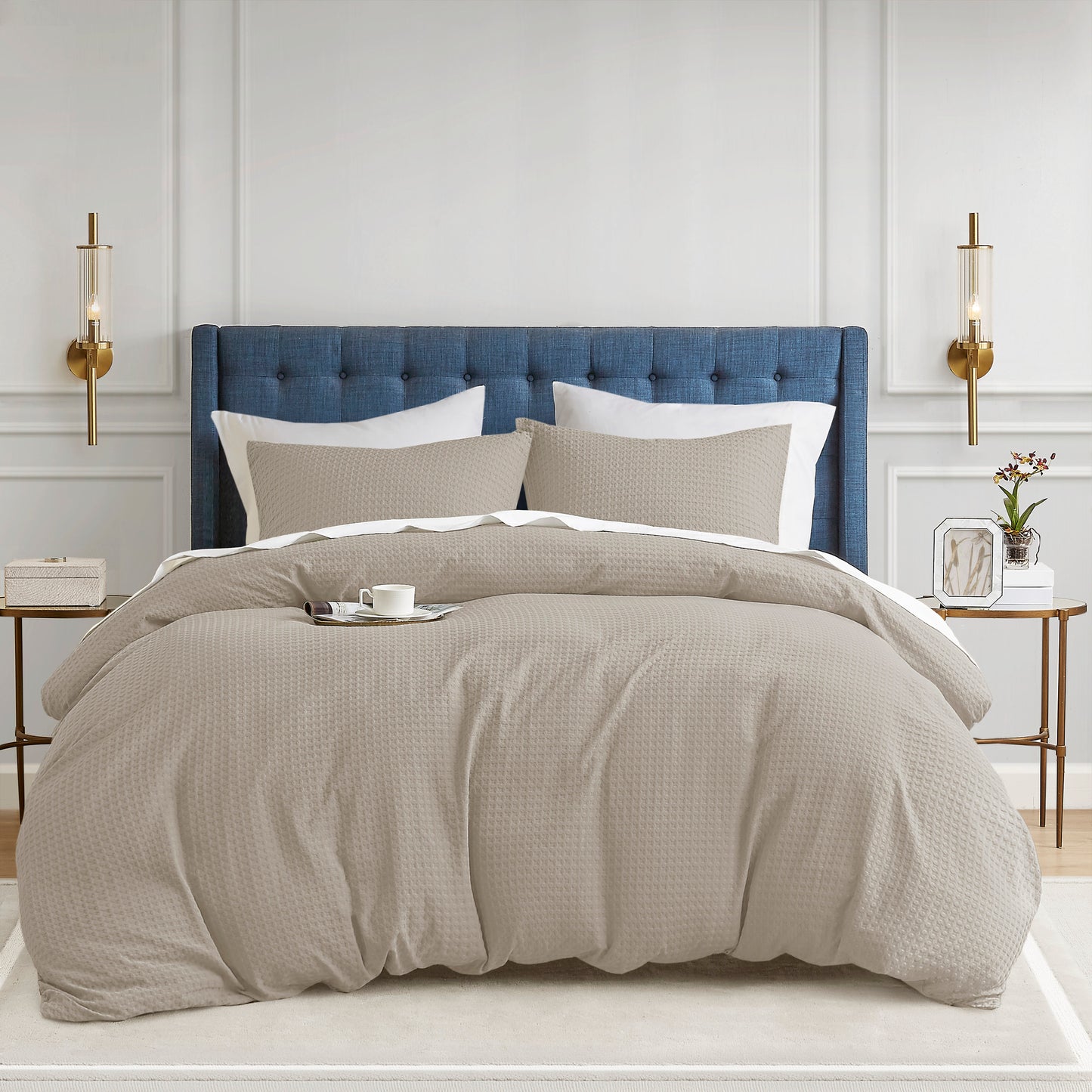 Waffle Weave Textured Duvet Cover Set