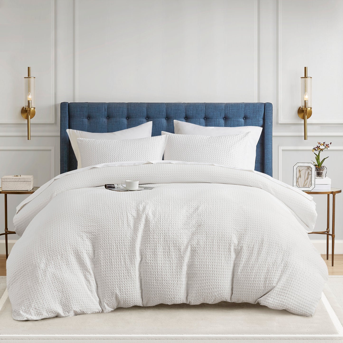Waffle Weave Textured Duvet Cover Set