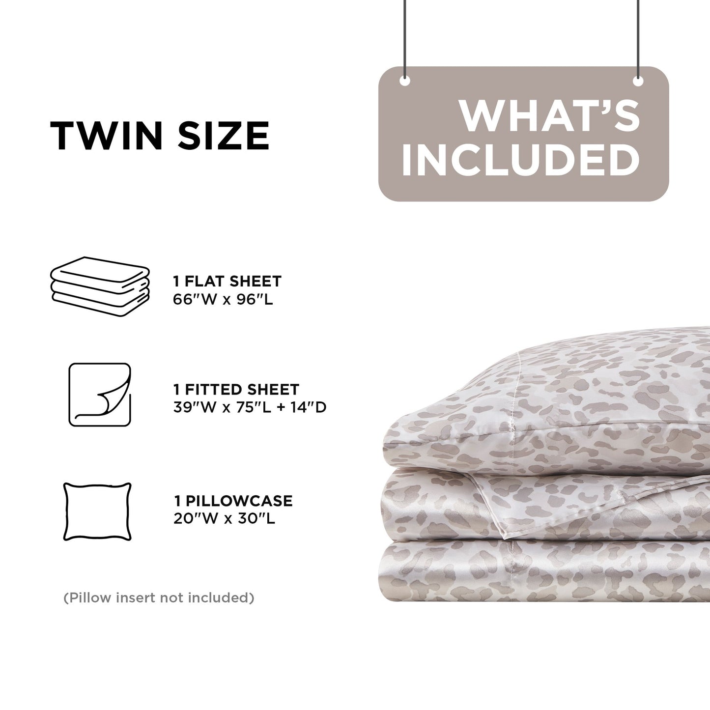 Printed Satin Bed Sheets, 3-Piece Luxury Silky Bedding Sets with Pillowcase