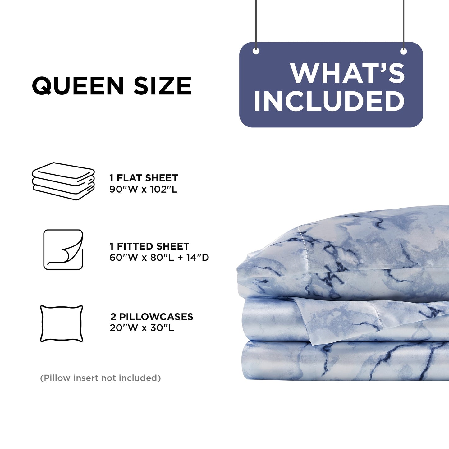 Printed Satin Bed Sheets, 3-Piece Luxury Silky Bedding Sets with Pillowcase