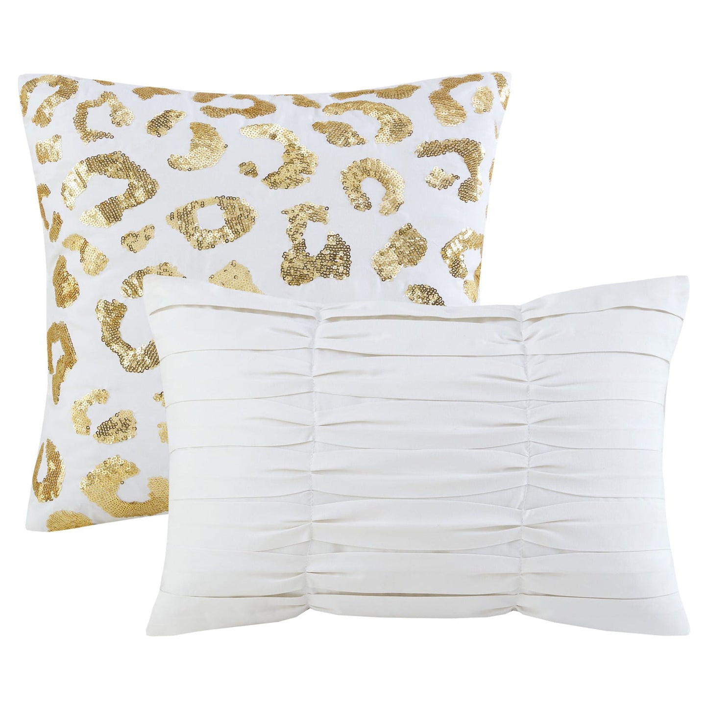4 Piece Gold Metallic Leopard Printed Duvet Cover Set, Ivory/Gold, Twin/Twin-XL