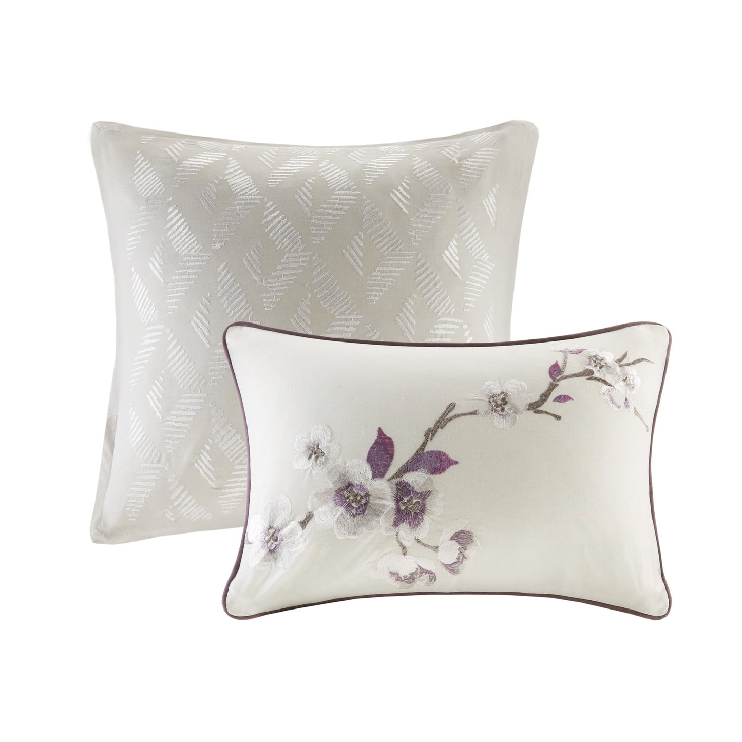 8 Piece Floral Comforter Set, Cotton Comforter Bed in A Bag with Bedskirt, Purple/Taupe