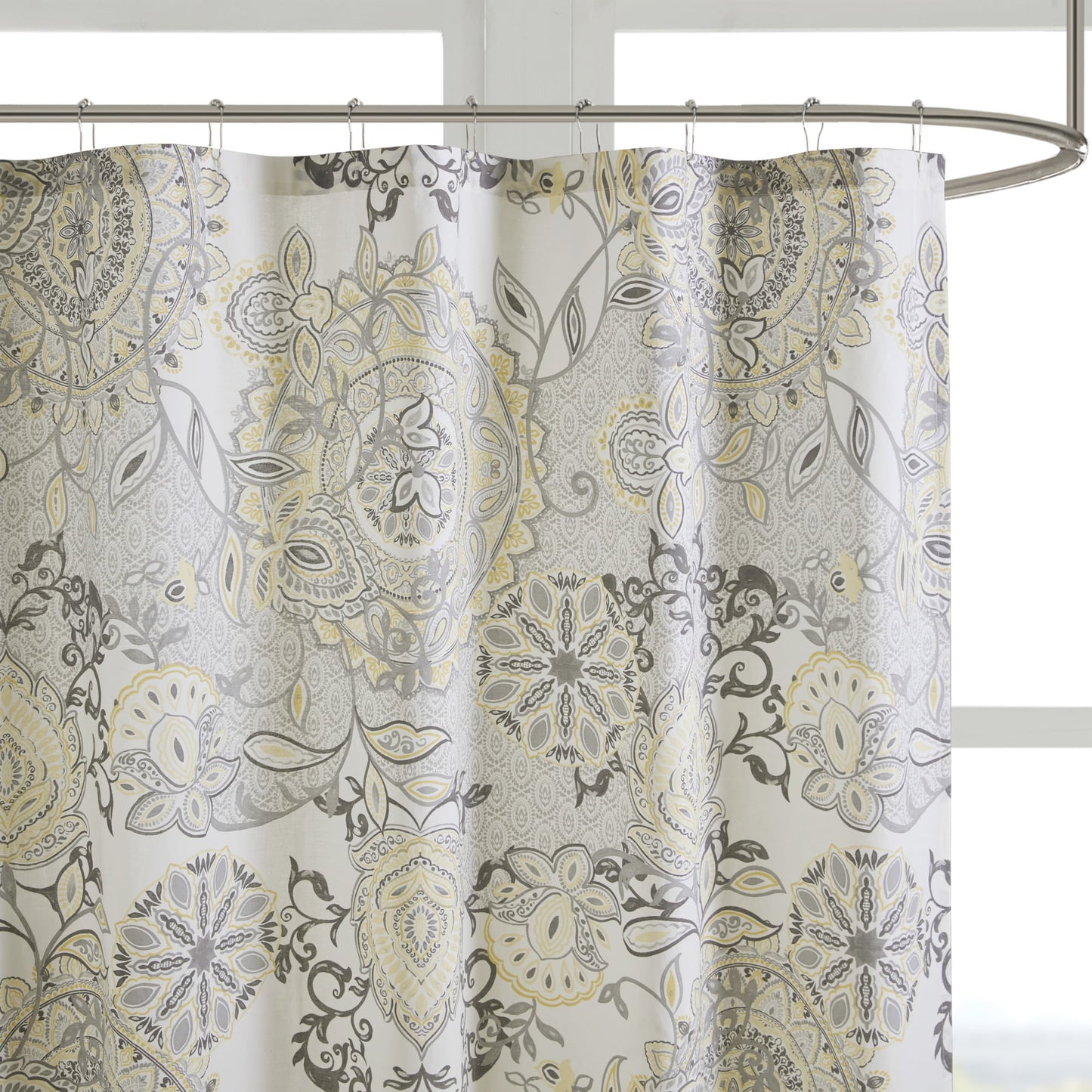 Shower Curtain Cotton Floral Shower Curtain Bohemian Bath Curtains Decor with 12 Button Holes