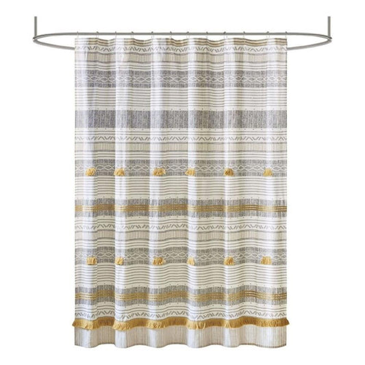 Cody Cotton Stripe Printed Shower Curtain with Tassel