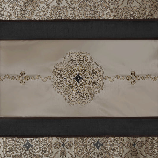 Traditional Embroidered Medallion Bathroom Shower Curtain with 12 Button Holes, 72” X 72”