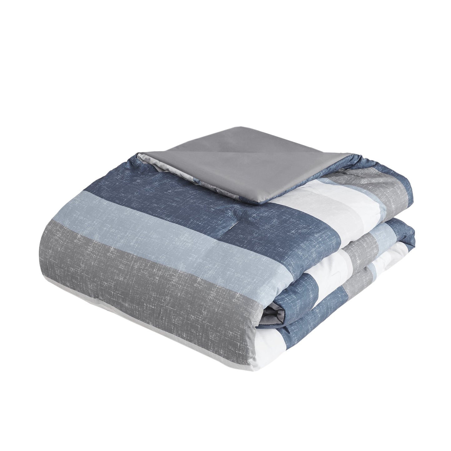 7 Piece Stripe Comforter Set, Bed in a Bag Bedding Set with Flat Sheet and Fitted Sheet, Blue Grey