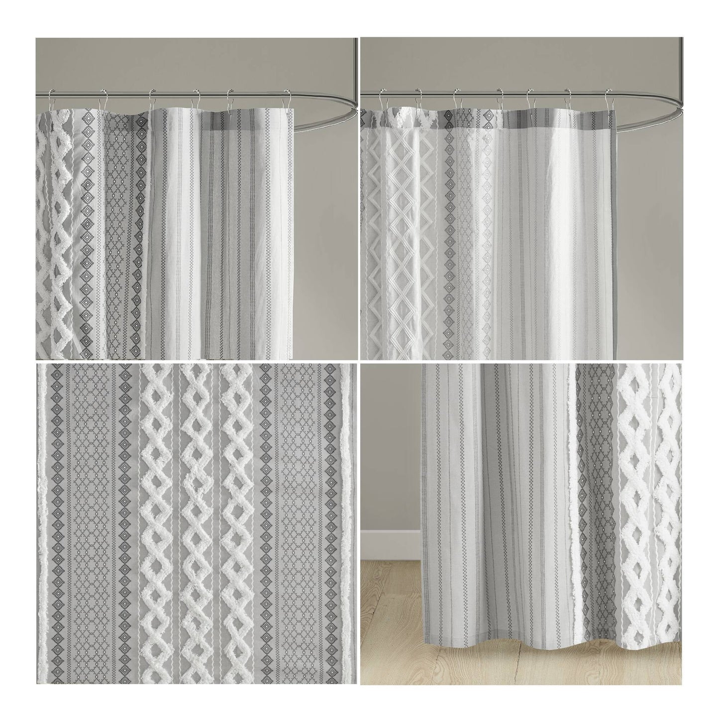 Aztec Printed Shower Curtains with Chenille Stripe Trim, Cotton Shower Curtain, 72" x 72"