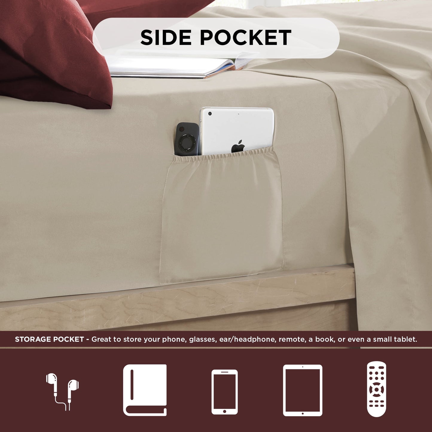 Bed in a Bag Bedding Comforter Set with Comforter, Flat Sheets, Fitted Sheets with Side Pockets for College Dorm