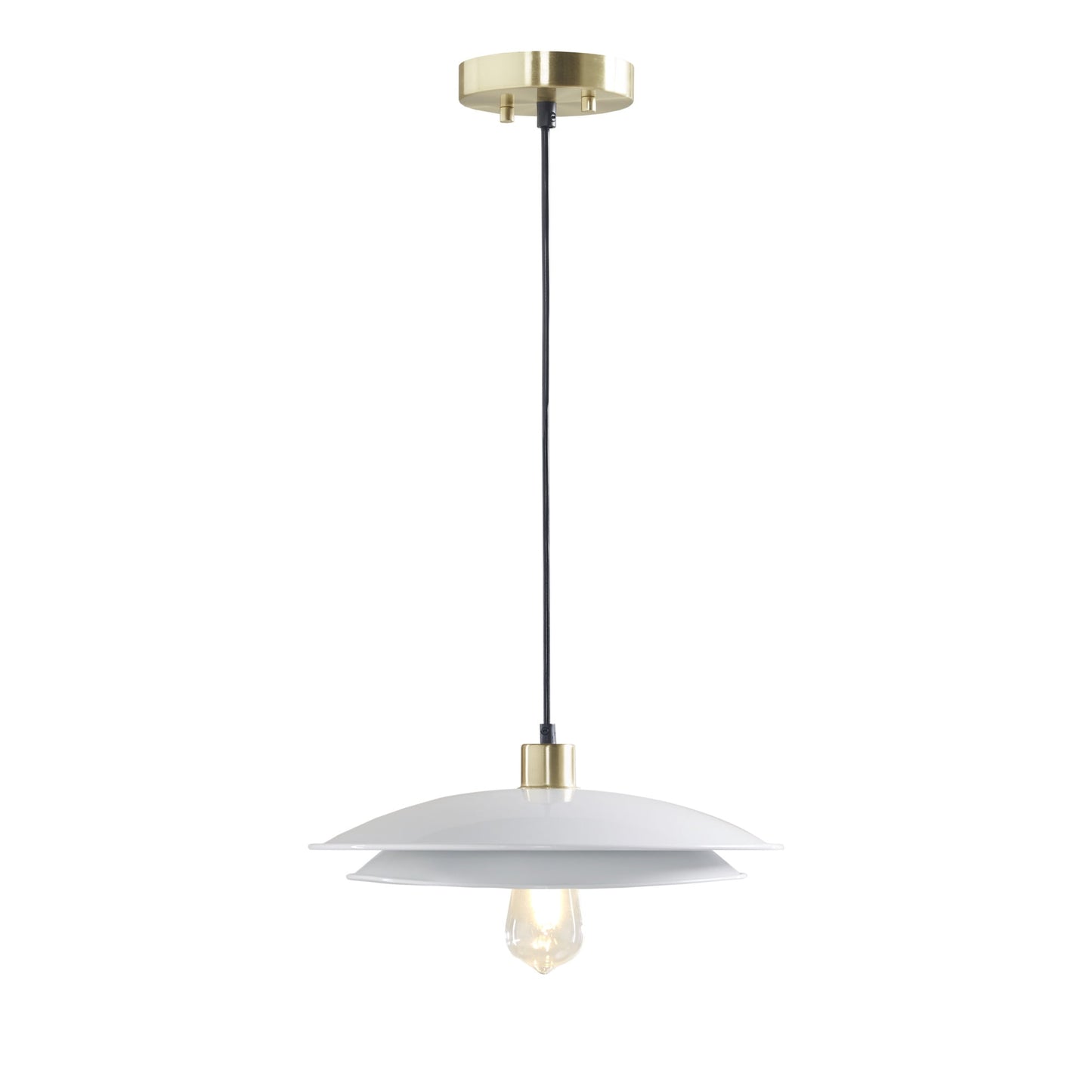 2-Tier Layered Shade Pendant, Gold/White