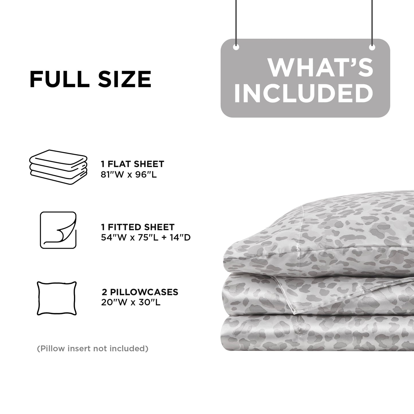 Printed Satin Bed Sheets, 3-Piece Luxury Silky Bedding Sets with Pillowcase