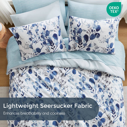 Seersucker Comforter Set with Sheets, Botanical Bed in A Bag