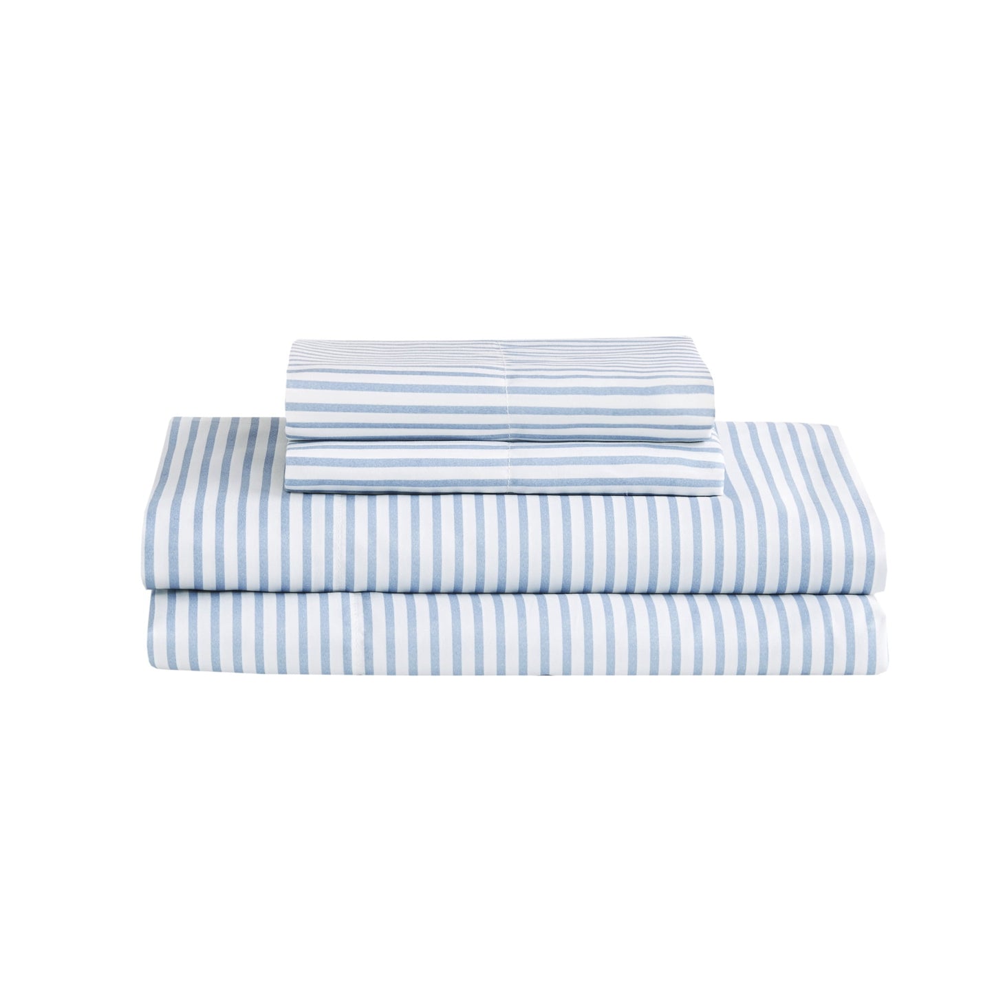7 Piece Stripe Comforter Set, Bed in a Bag Bedding Set with Flat Sheet and Fitted Sheet, Blue Grey