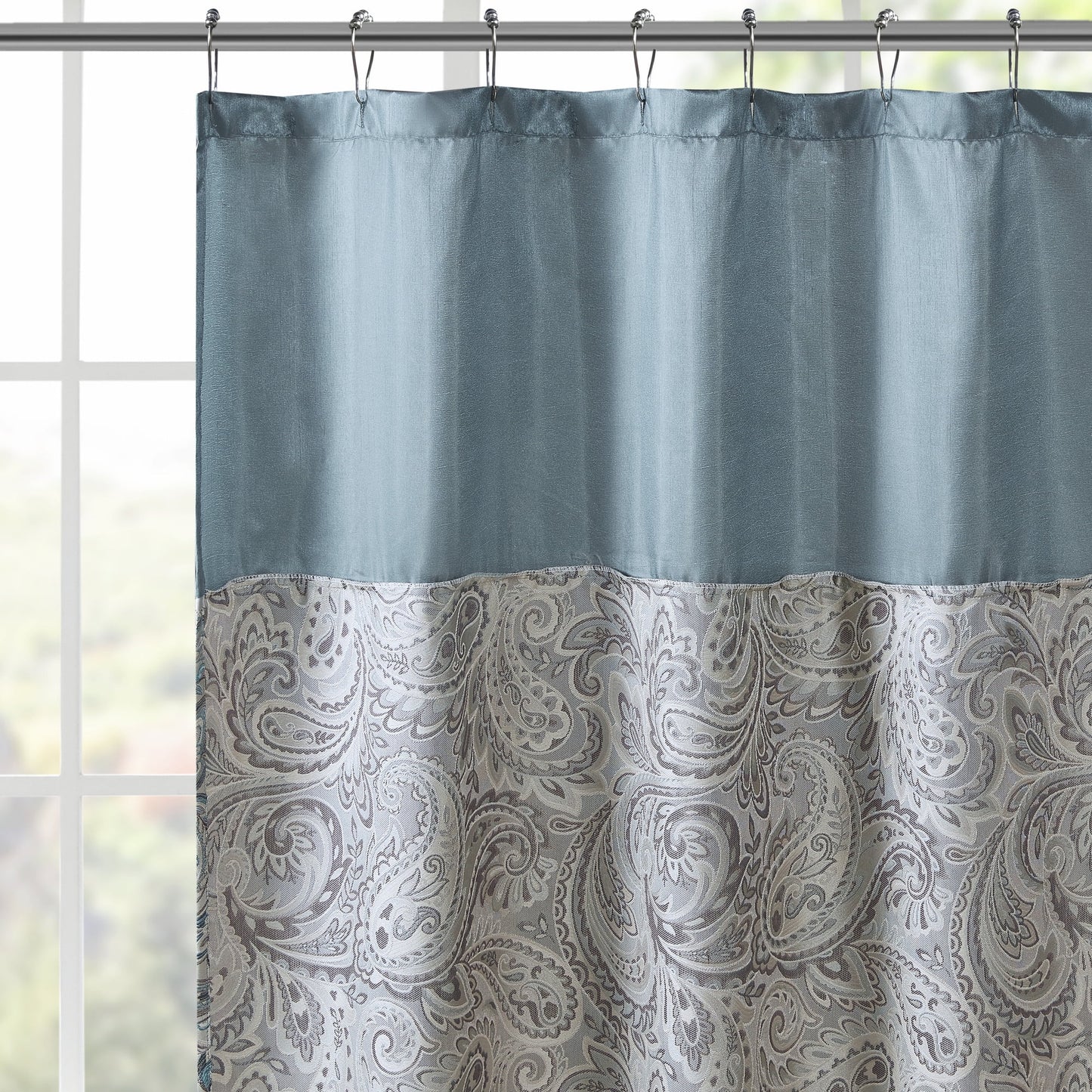 Shower Curtain Traditional Jacquard Bath Curtain with 12 Button Holes