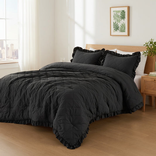 Diamond Quilted Ruffle Comforters Solid Bedding Comforters Sets
