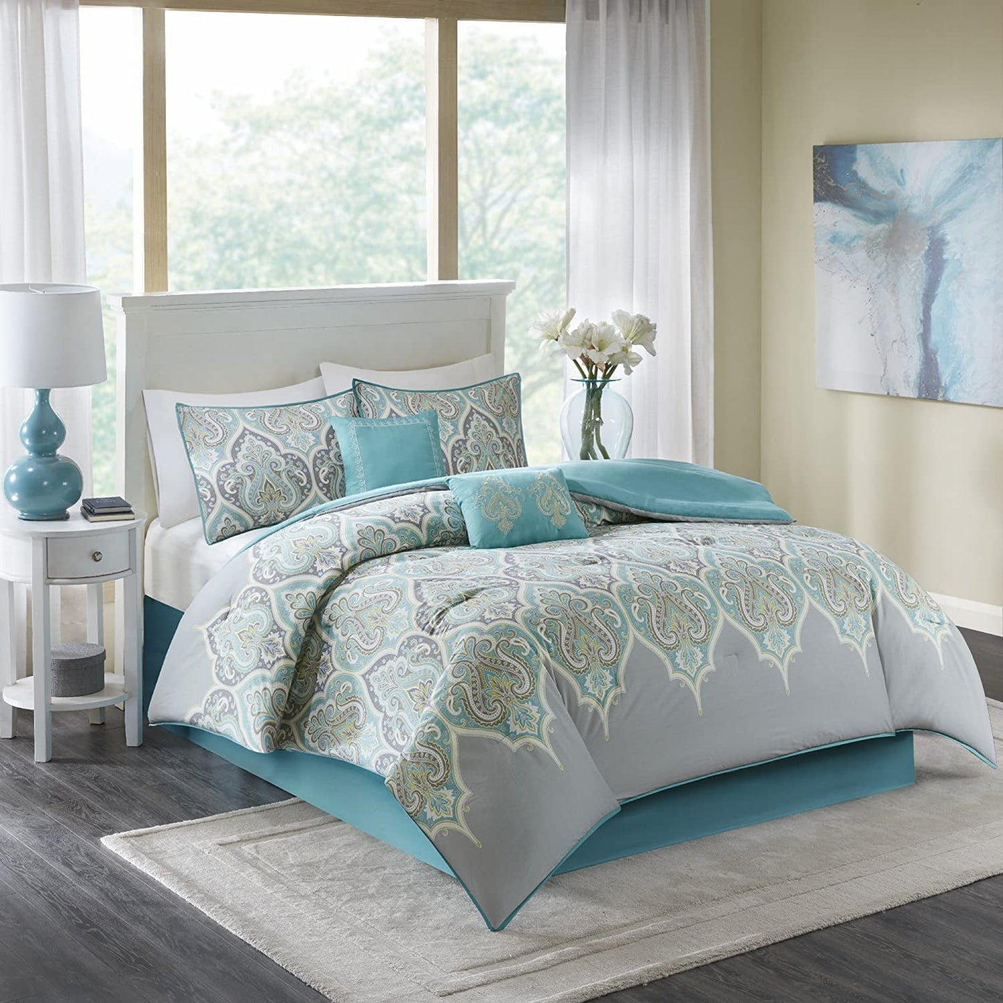 6 Piece Grey Cotton Printed Duvet Set