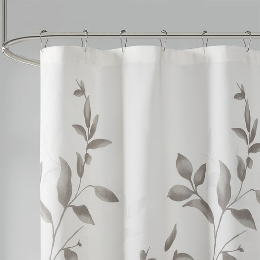 Grey Botanical Lightweight Waterproof Bathroom Shower Curtains, 72"x72"