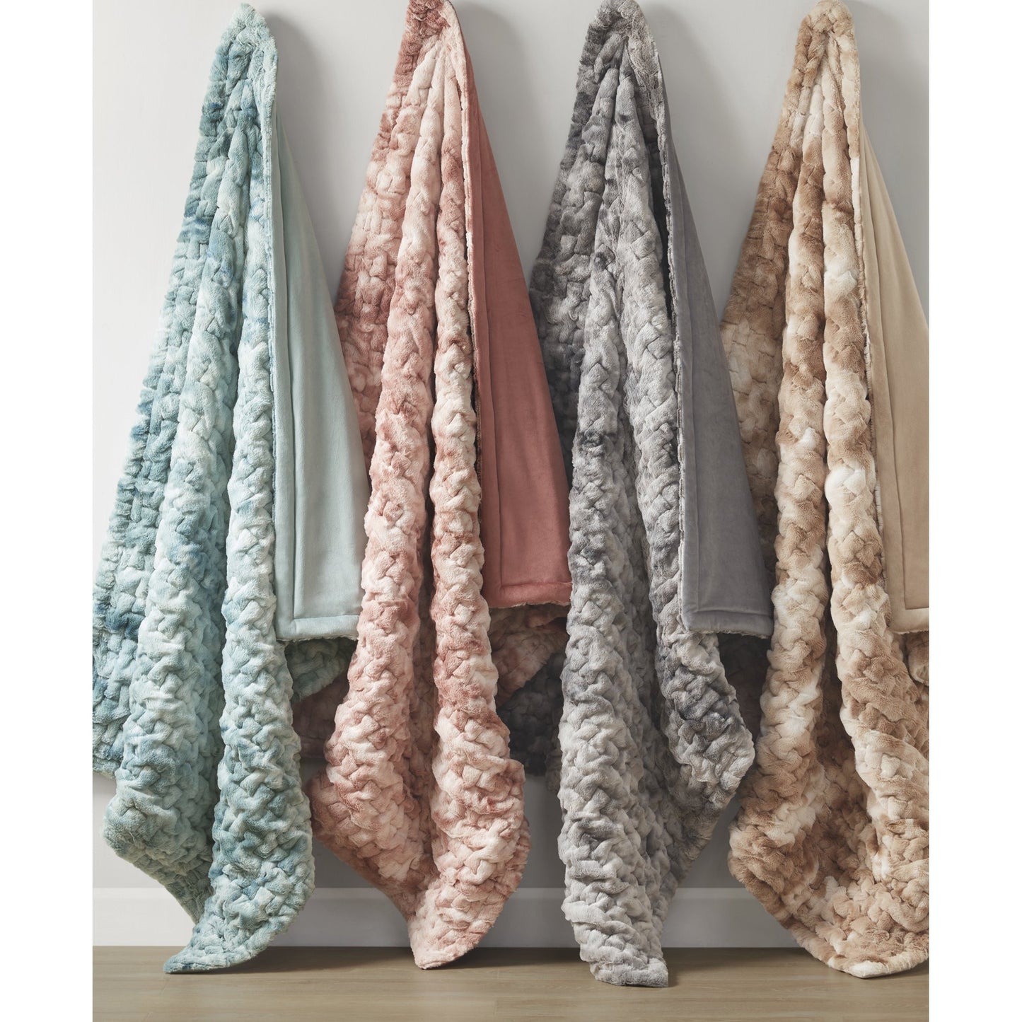 Extra Soft Fuzzy Faux Fur Ombre Reversible Throw Blanket