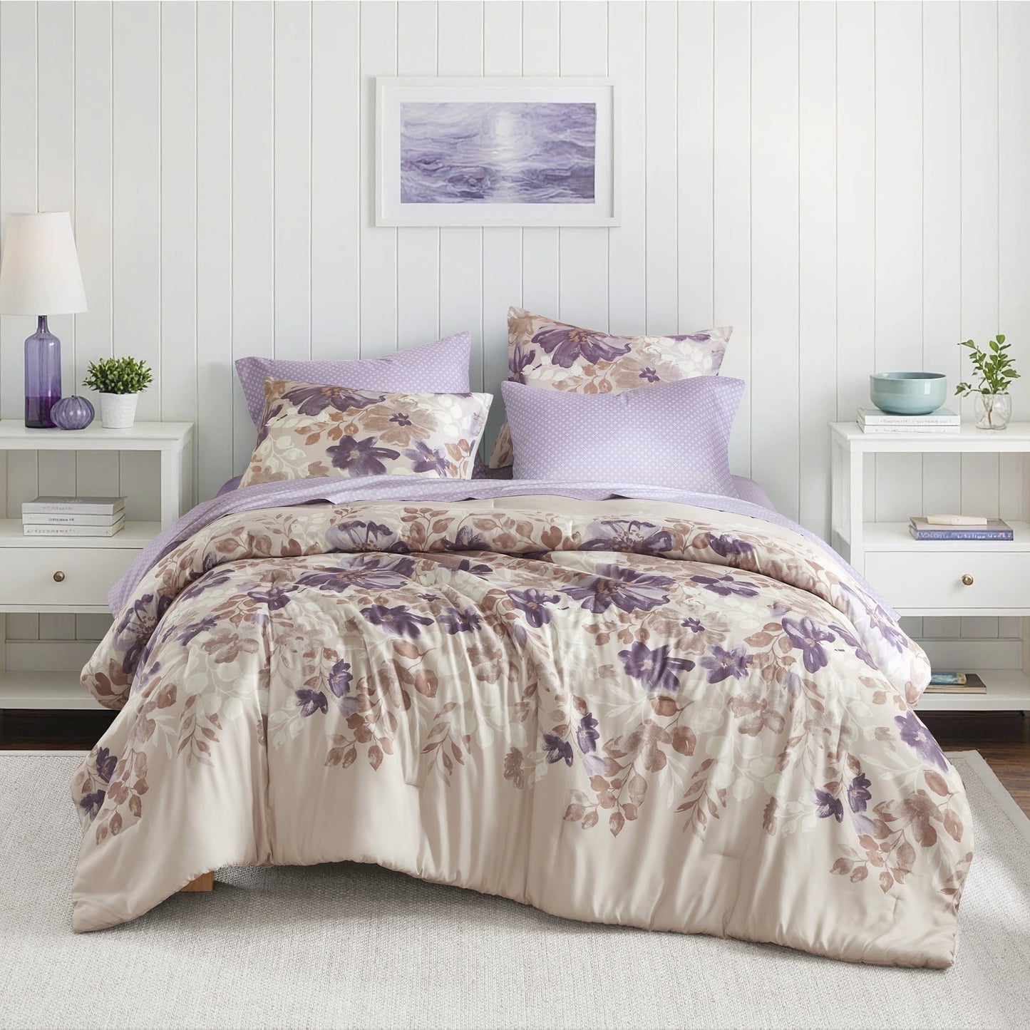 Microfiber Comforter Set, Watercolor Flora Print