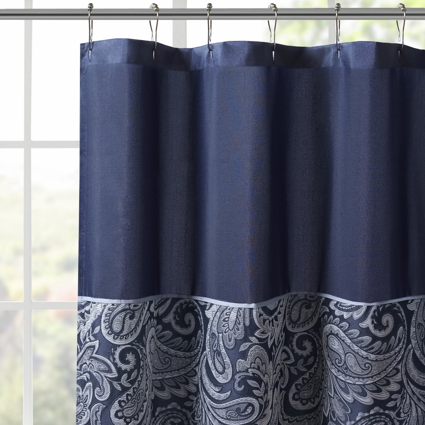 Shower Curtain Traditional Jacquard Bath Curtain with 12 Button Holes