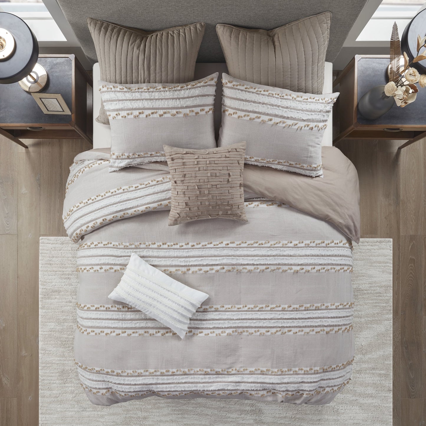 Cotton Oblong Pillow with Tassel Fringe, Ivory