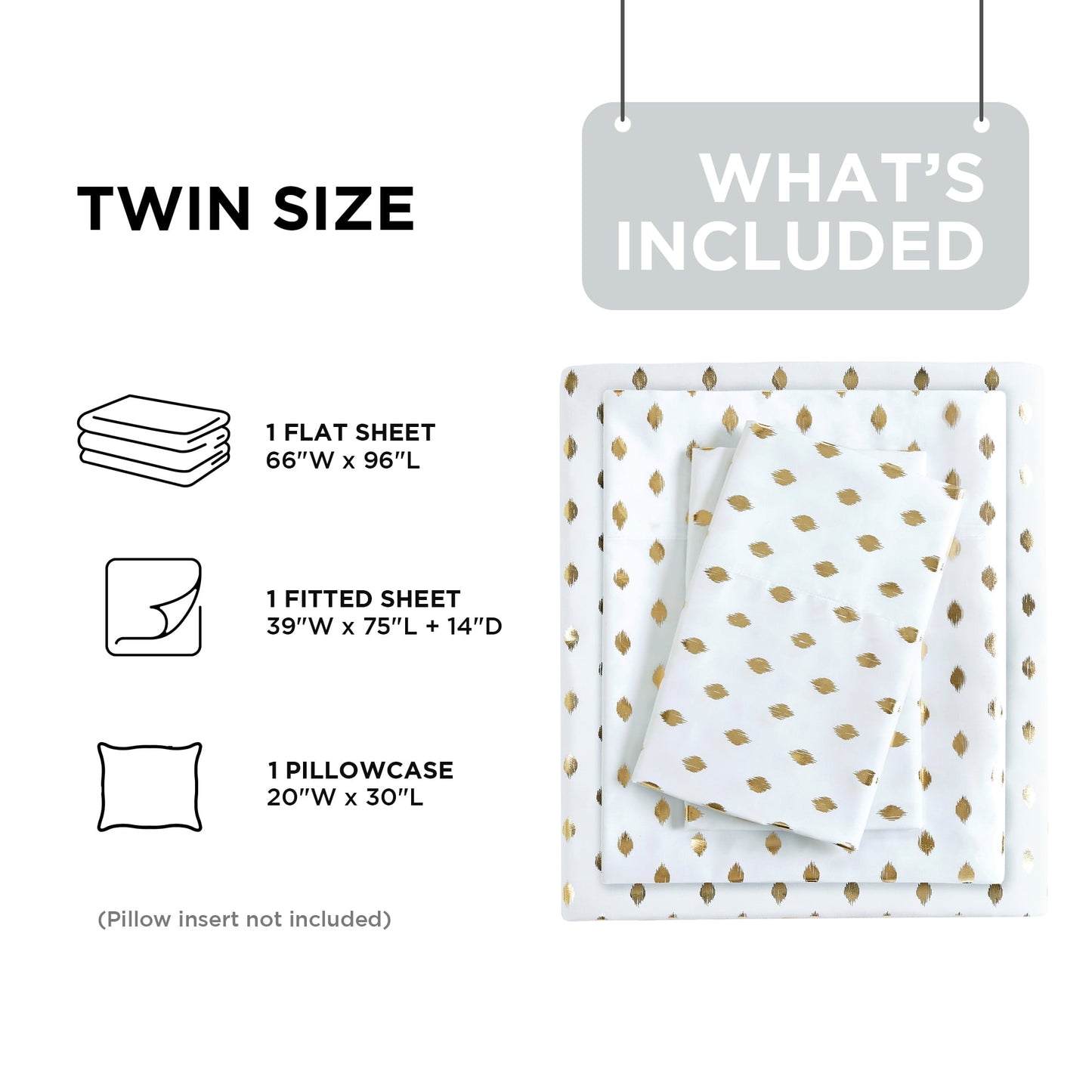 4-Piece Bed Sheets with Pillowcase, Metallic Polka Dots Printed Sheet Bedding Sets for Kids