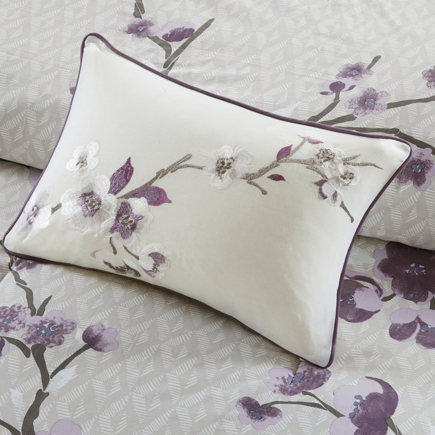 8 Piece Floral Comforter Set, Cotton Comforter Bed in A Bag with Bedskirt, Purple/Taupe