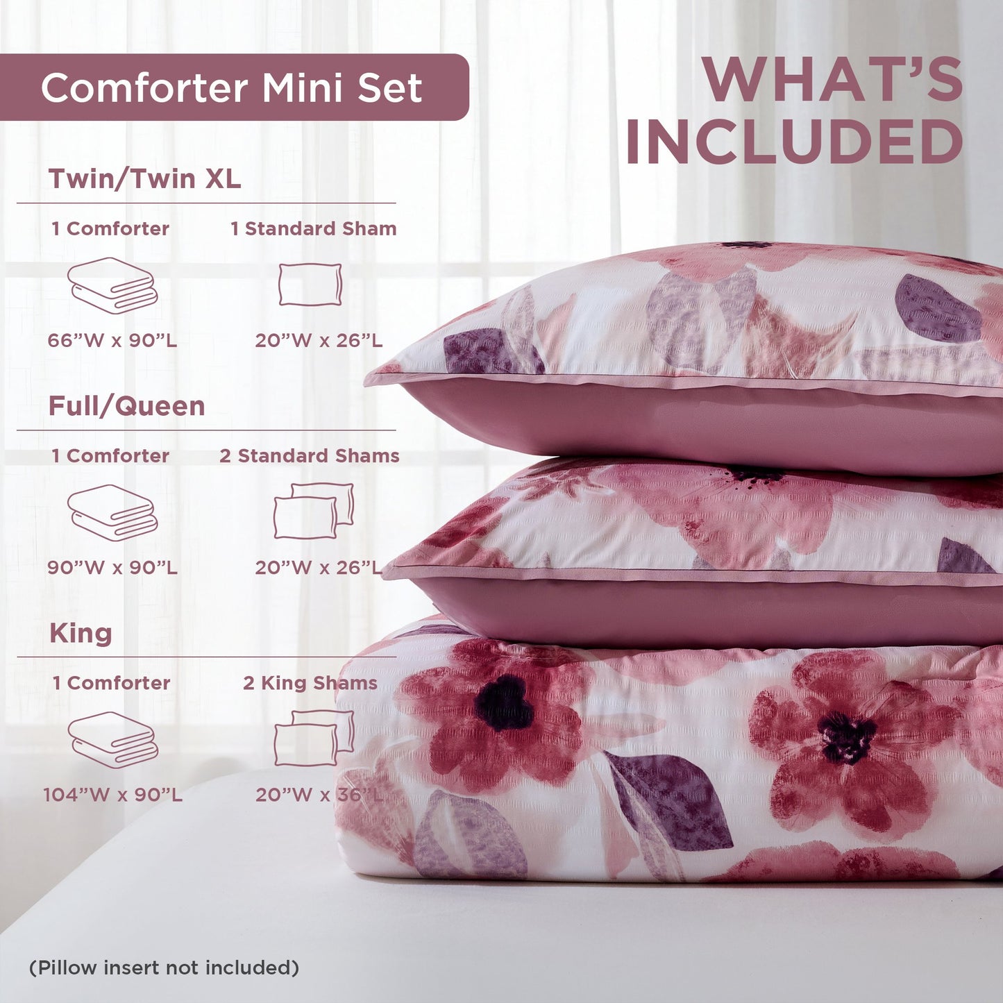 Reversible Floral Bedding Set, Cozy Botanical Flowers Seersucker Comforter Bed Set with Pillow Sham