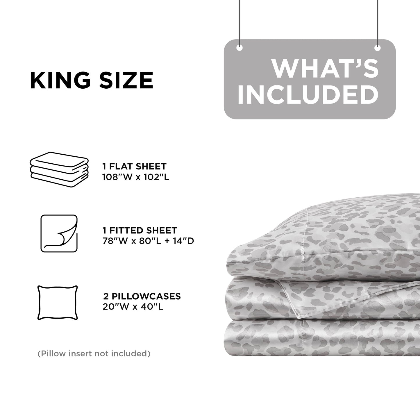Printed Satin Bed Sheets, 3-Piece Luxury Silky Bedding Sets with Pillowcase