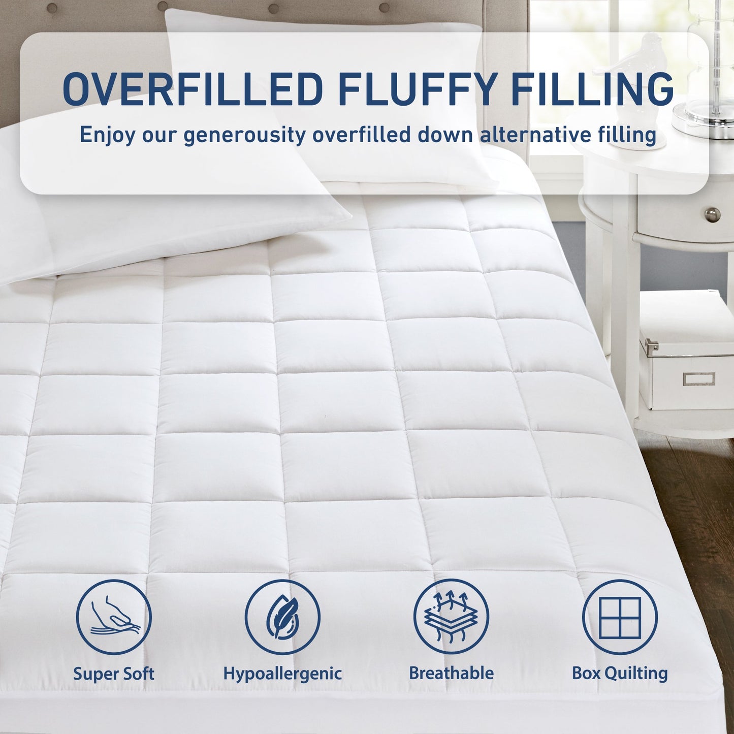 Quilted Fitted Mattress Cover - Extra Thick Mattress Topper with Deep Pocket Mattress Pad Highline