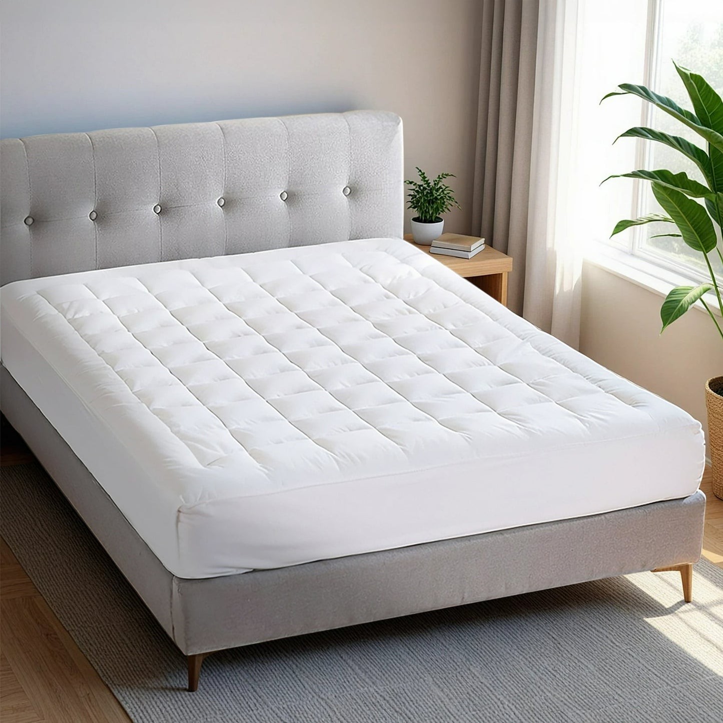 White Quilted Fitted Mattress Pad Cover with Deep Pocket, Waterproof Mattress Protector, Cloud Soft Down Alternative Mattress Cover, Machine Washable