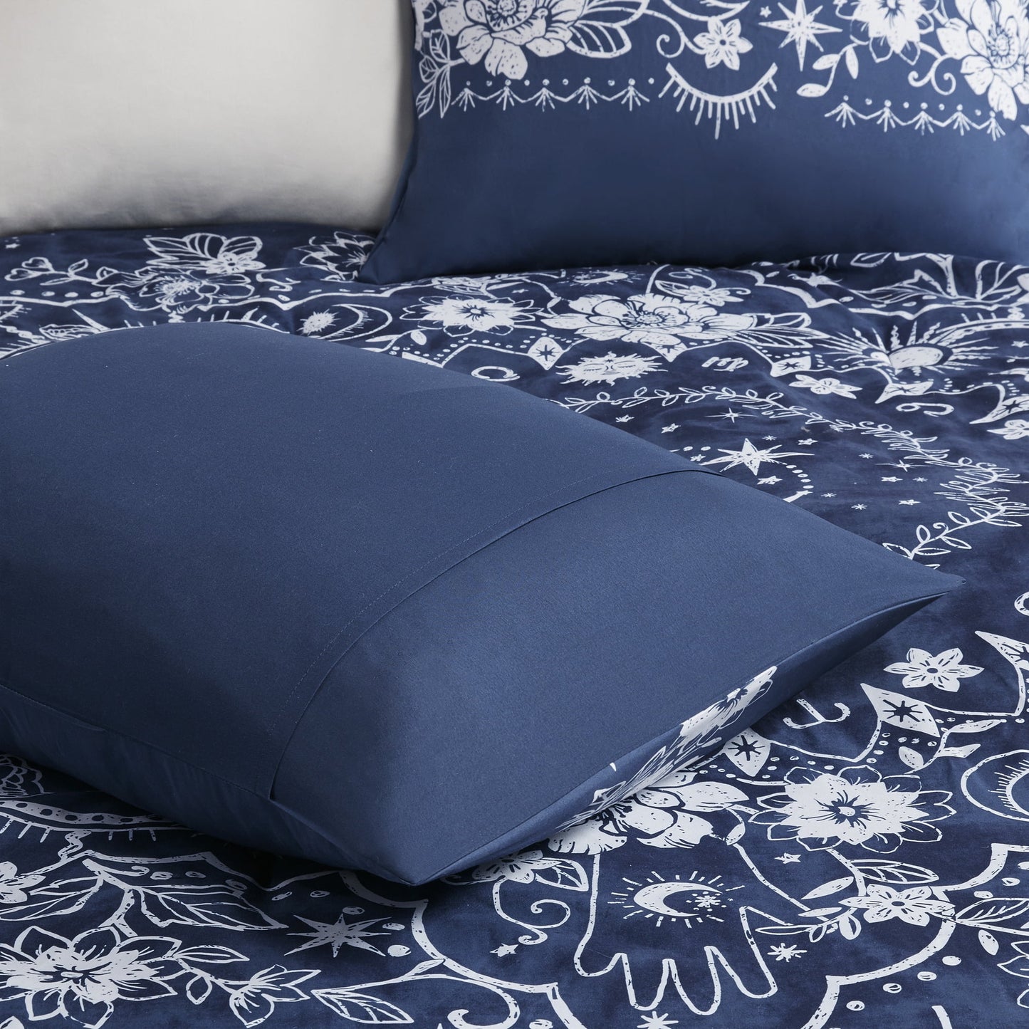 4-Piece Polyester Fabric Printed Comforter Set in Navy