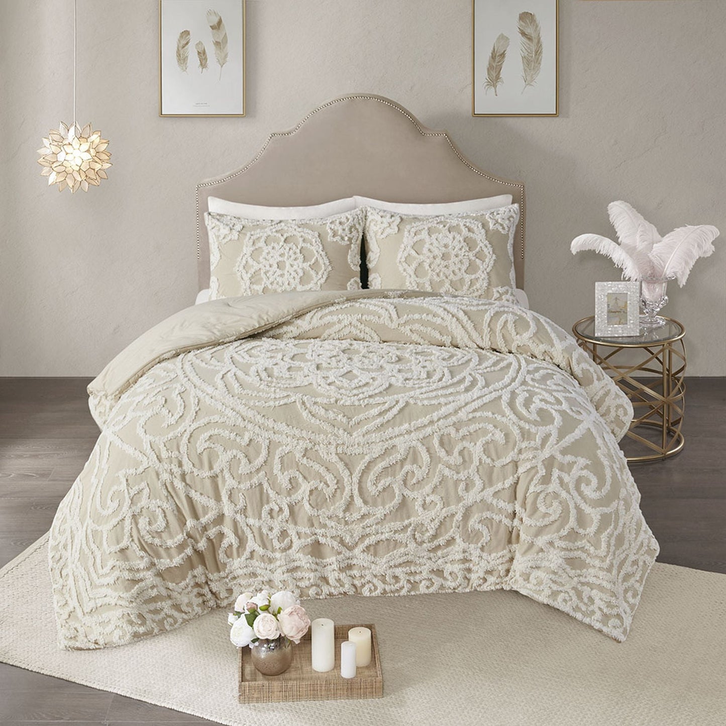 3 Piece Cotton Chenille Comforter Set