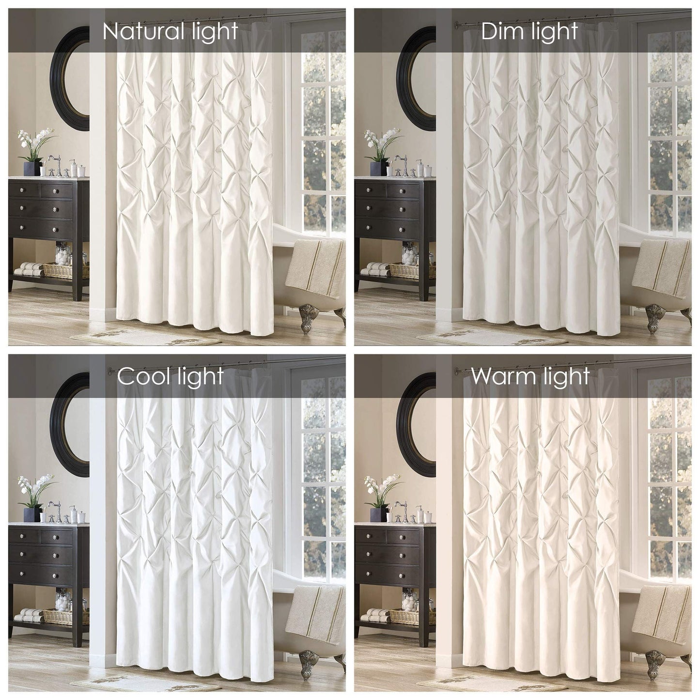 Shower Curtain Faux Satin Bath Curtain with 12 Button Holes Lightweight Bathroom Curtain Decor