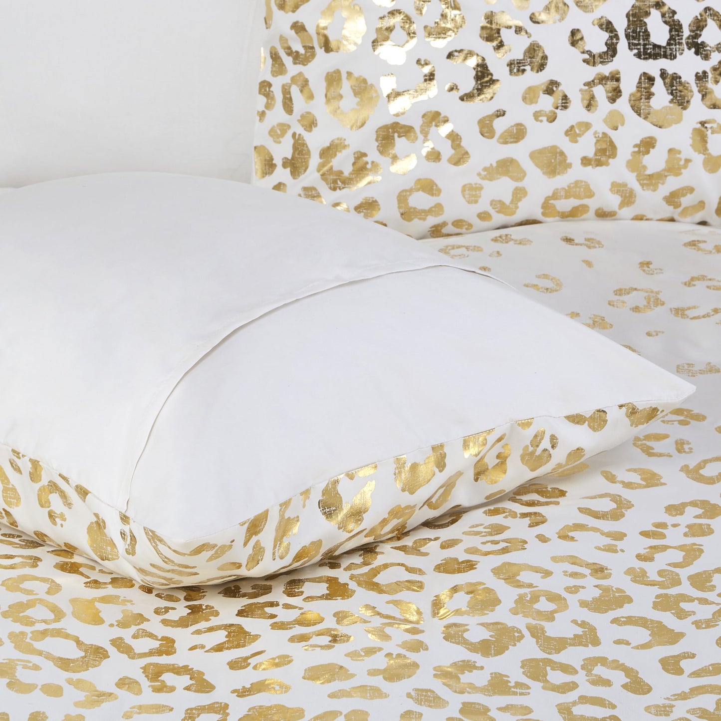 4 Piece Gold Metallic Leopard Printed Duvet Cover Set, Ivory/Gold, Twin/Twin-XL