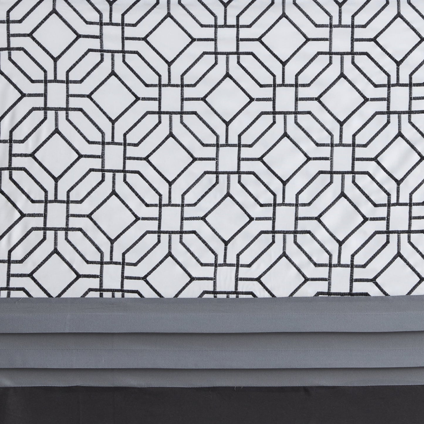 Embroidered Geometric Shower Curtain, Pintucked Pieced Pattern with Bold Color Blocking